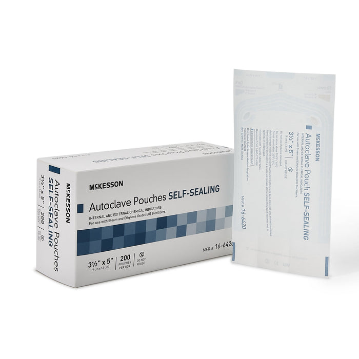 McKesson-16-6420 Sterilization Pouch Ethylene Oxide (EO) Gas / Steam 3-1/2 X 5 Inch Transparent Blue / White Self Seal Paper / Film