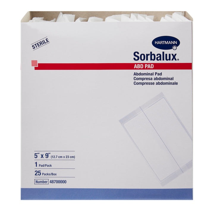 Hartmann-48700000 Abdominal Pad Sorbalux ABD Nonwoven Cellulose 1-Ply 5 X 9 Inch Rectangle Sterile