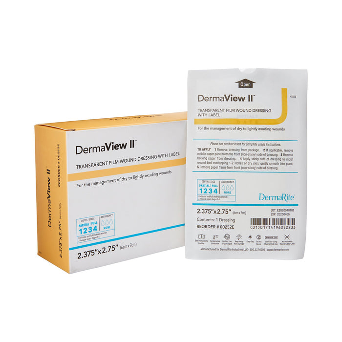 DermaRite Industries-00252E Transparent Film Dressing DermaView II Rectangle 2-3/7 X 2-3/4 Inch Frame Style Delivery With Label Sterile