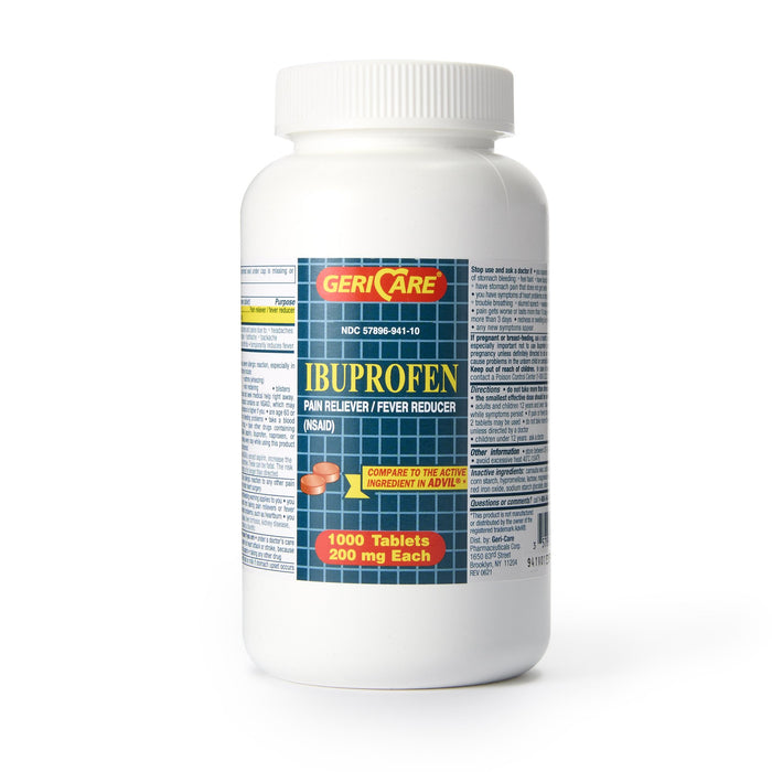McKesson-941-10-GCP Pain Relief Geri-Care 200 mg Strength Ibuprofen Tablet 1000 Per Bottle