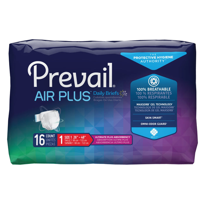 First Quality-PVBNG-012CA Unisex Incontinence Brief Prevail Air Plus Size 1 Heavy Absorbency