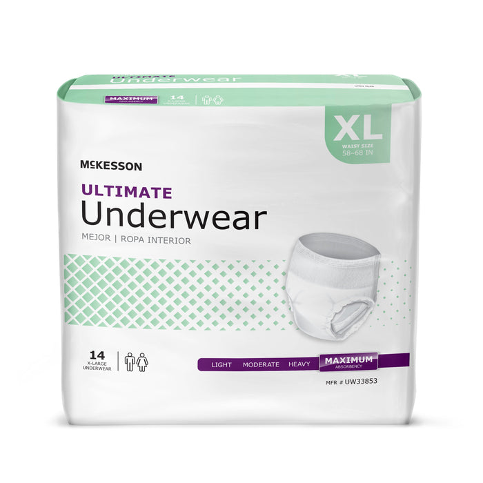 McKesson-UW33853 Unisex Adult Absorbent Underwear Pull On with Tear Away Seams X-Large Disposable Heavy Absorbency