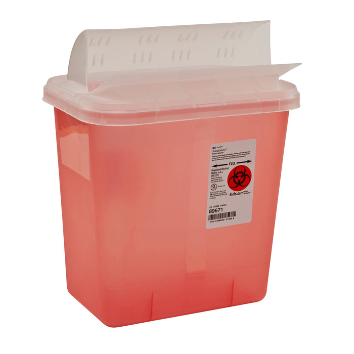 Cardinal-89671 Sharps Container SharpSafety 10 H X 10-1/2 W X 7-1/4 D Inch 2 Gallon Translucent Red Base / Translucent Lid Horizontal Entry