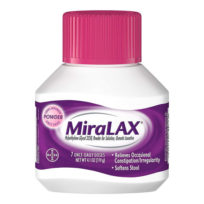 MSD Consumer Care-11523723402 Laxative MiraLAX Unflavored Powder 4.1 oz. 17 Gram Strength Polyethylene Glycol 3350