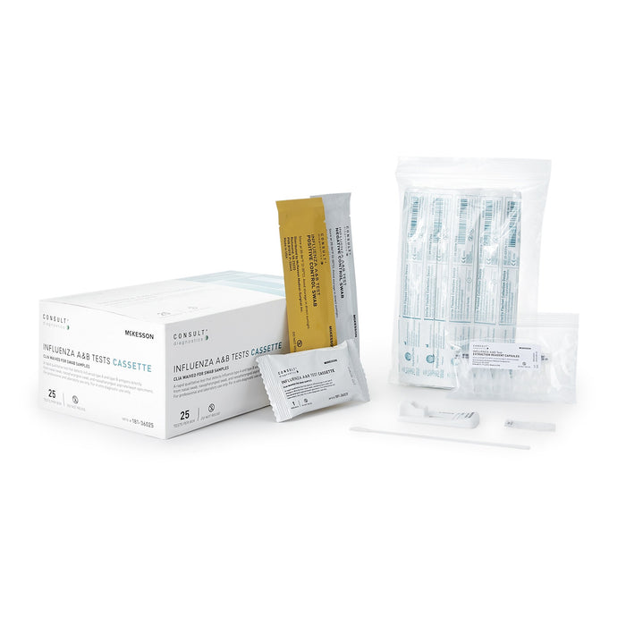 McKesson-181-36025 Rapid Test Kit Consult Infectious Disease Immunoassay Influenza A + B Nasal Swab / Nasopharyngeal Wash / Nasopharyngeal Aspirate Sample 25 Tests CLIA Waived