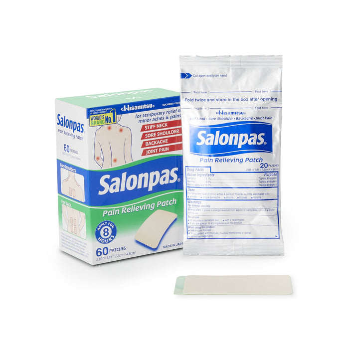 Emerson Healthcare-46581011060 Topical Pain Relief Salonpas 3.1% - 6% - 10% Strength Camphor / Menthol / Methyl Salicylate Patch 60 per Box