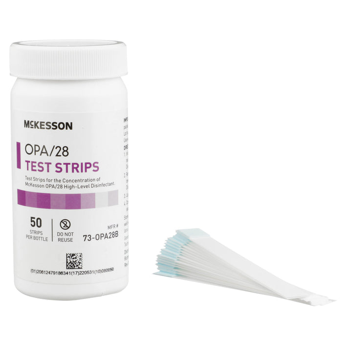 McKesson-73-OPA28B OPA Concentration Indicator OPA/28 Pad 50 Test Strips Bottle Single Use