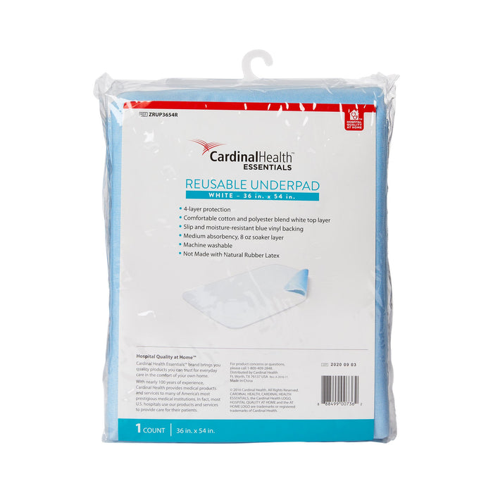 Cardinal-ZRUP3654R Underpad Cardinal Health Essentials 36 X 54 Inch Reusable Polyester / Rayon Moderate Absorbency