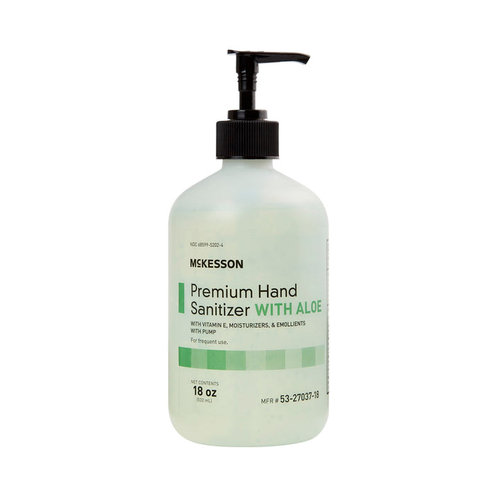 McKesson-53-27037-18 Hand Sanitizer with Aloe Premium 18 oz. Ethyl Alcohol Gel Pump Bottle