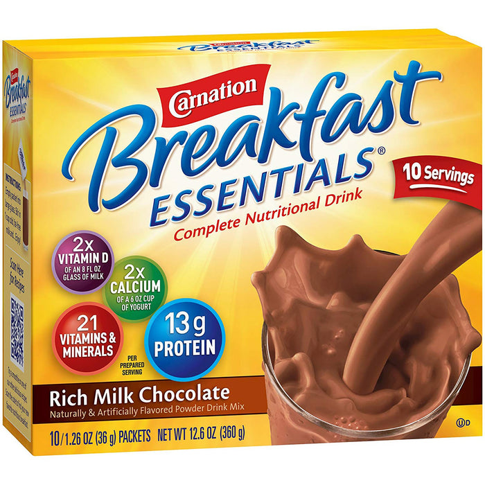 Nestle Healthcare Nutrition-12326257 Oral Supplement Carnation Breakfast Essentials Rich Milk Chocolate Flavor Powder 36 Gram Individual Packet