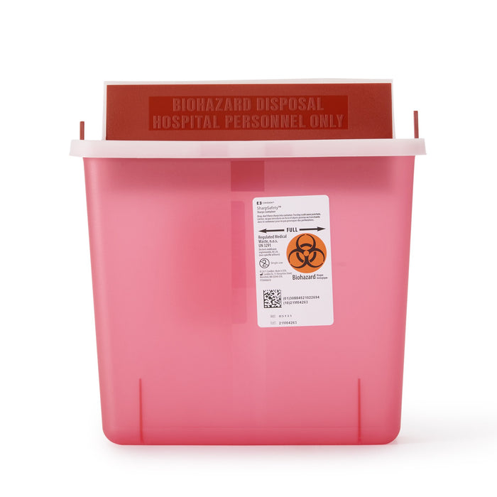 Cardinal-85131 Sharps Container In-Room 11 H X 10-3/4 W X 4-3/4 D Inch 1.25 Gallon Translucent Red Base / Translucent Lid Horizontal Entry