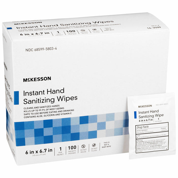 McKesson-16-3500 Hand Sanitizing Wipe 100 Count Ethyl Alcohol Wipe Individual Packet