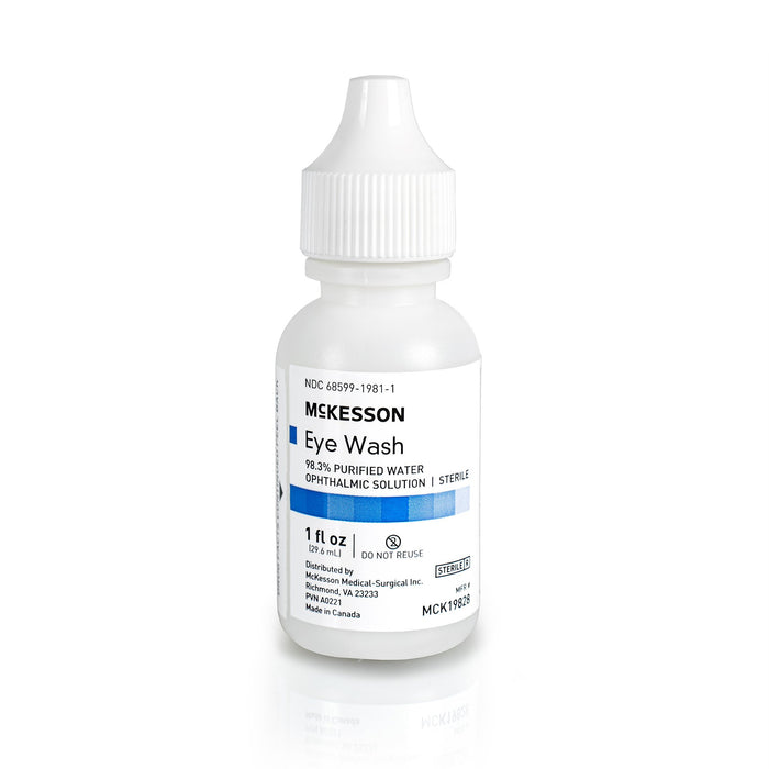 McKesson-MCK19828 Eye Wash Solution Active ingredient: 98.3% Purified Water Inactive ingredients: boric acid, sodium borate, sodium chloride 1 oz. Squeeze Bottle