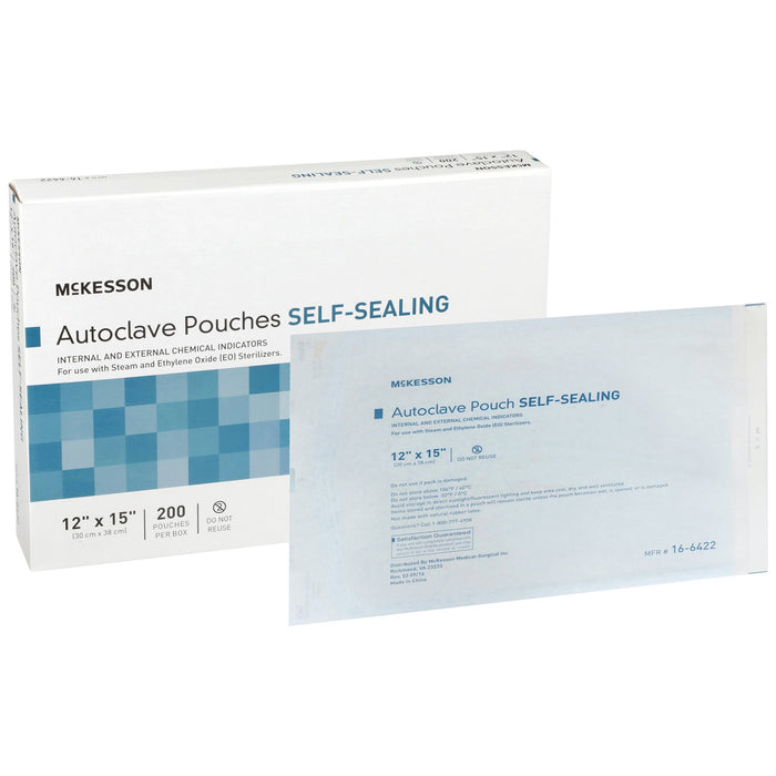 McKesson-16-6422 Sterilization Pouch Ethylene Oxide (EO) Gas / Steam 12 X 15 Inch Transparent Blue / White Self Seal Paper / Film