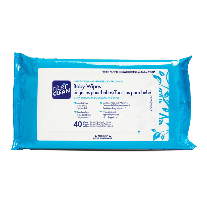Professional Disposables-Q70040 Baby Wipe Nice'n Clean Soft Pack Aloe / Vitamin E / Chamomile Unscented 40 Count