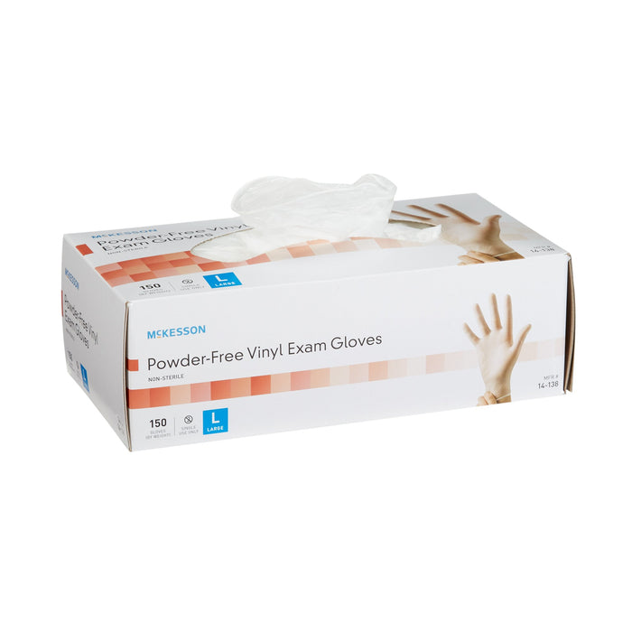 McKesson-14-138 Exam Glove Large NonSterile Vinyl Standard Cuff Length Smooth Clear Not Chemo Approved
