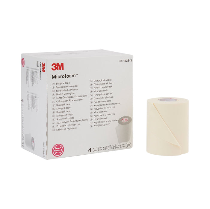3M-1528-3 Medical Tape 3M Microfoam Multi-directional Stretch Elastic / Foam 3 Inch X 5-1/2 Yard White NonSterile