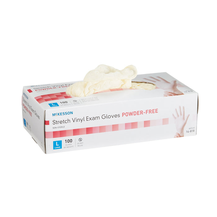 McKesson-14-818 Exam Glove Large NonSterile Stretch Vinyl Standard Cuff Length Smooth Ivory Not Chemo Approved