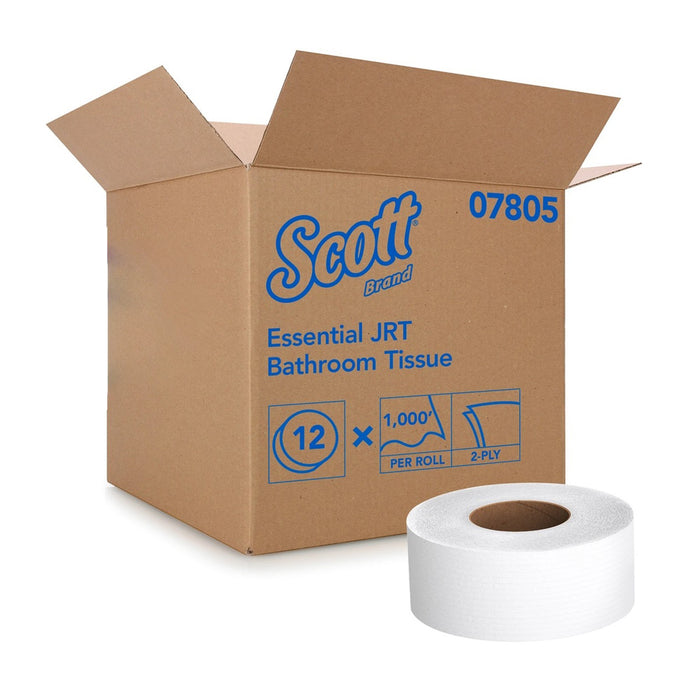 Kimberly Clark-07805 Toilet Tissue Scott Essential JRT White 2-Ply Jumbo Size Cored Roll Continuous Sheet 3-11/20 Inch X 1000 Foot