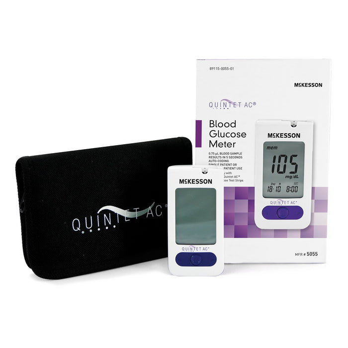McKesson-5055 Blood Glucose Meter QUINTET AC 5 Second Results Stores Up To 500 Results with Date and Time Auto Coding