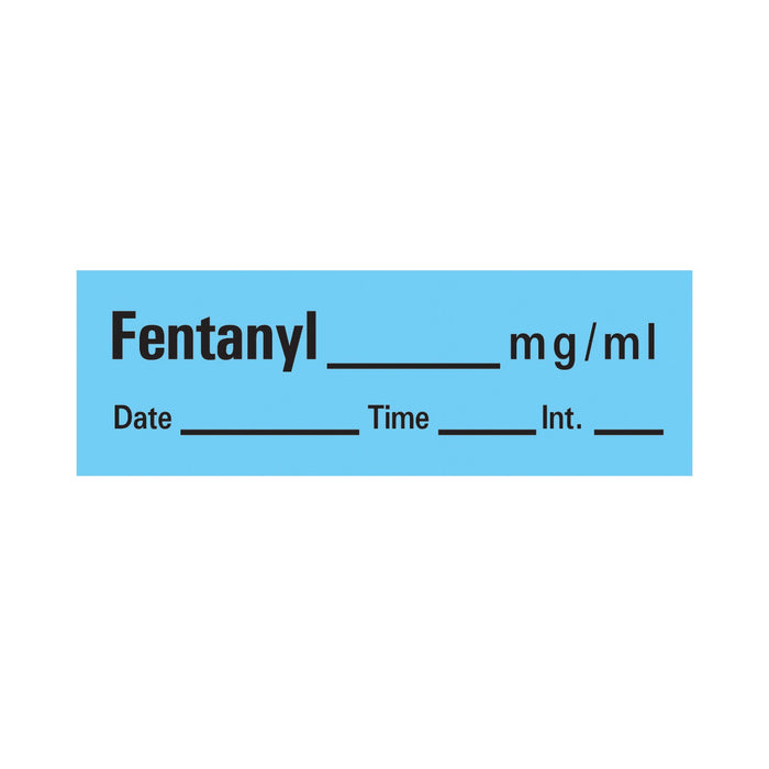 Precision Dynamics-AN-7 Drug Label Timemed Anesthesia Label Tape FentanyL_mcg_mL Date_Time_Int Blue 1/2 X 1-1/2 Inch