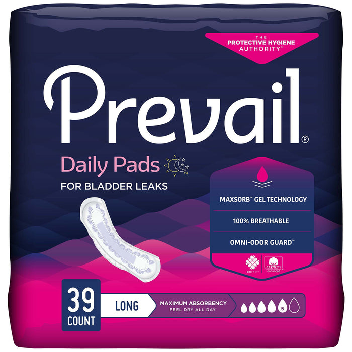 First Quality-PV-915/1 Bladder Control Pad Prevail Daily Pads 13 Inch Length Heavy Absorbency Polymer Core One Size Fits Most Adult Female Disposable