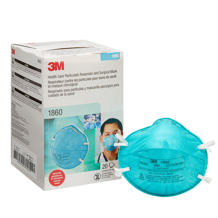 3M-1860 Particulate Respirator / Surgical Mask 3M Medical N95 Cup Elastic Strap One Size Fits Most Blue NonSterile ASTM F1862 Adult