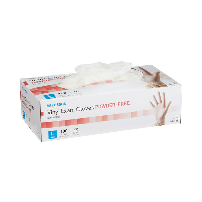 McKesson-14-118 Exam Glove Large NonSterile Vinyl Standard Cuff Length Smooth Clear Not Chemo Approved