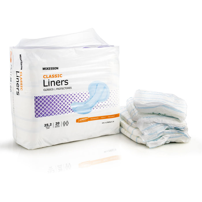 McKesson-LINERLT-34 Incontinence Liner Classic 25-1/5 Inch Length Light Absorbency Polymer Core One Size Fits Most Adult Unisex Disposable