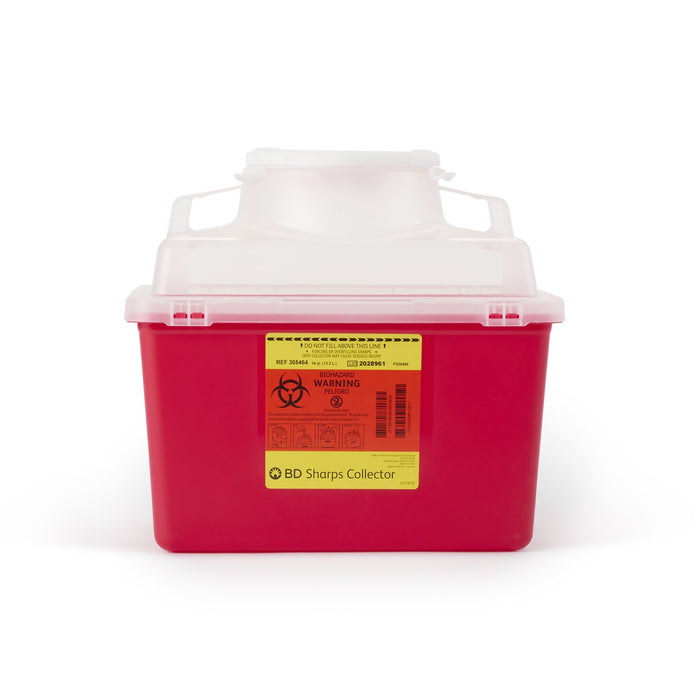BD-305464 Sharps Container BD 11-1/2 H X 12-4/5 W X 8-4/5 D Inch 14 Quart Red Base / Clear Lid Vertical Entry