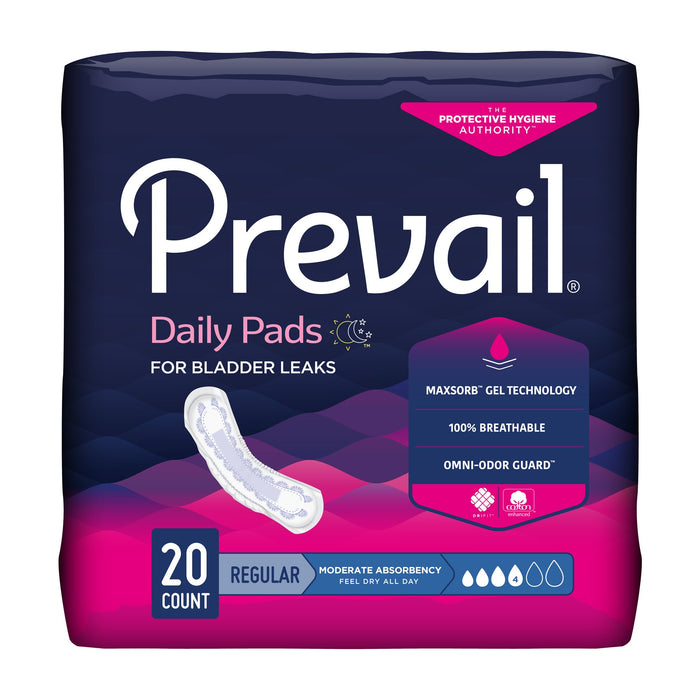 First Quality-BC-012 Bladder Control Pad Prevail Daily Pads 9-1/4 Inch Length Moderate Absorbency Polymer Core One Size Fits Most Adult Female Disposable