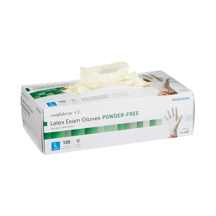 McKesson-14-428 Exam Glove Confiderm Large NonSterile Latex Standard Cuff Length Textured Fingertips Ivory Not Chemo Approved