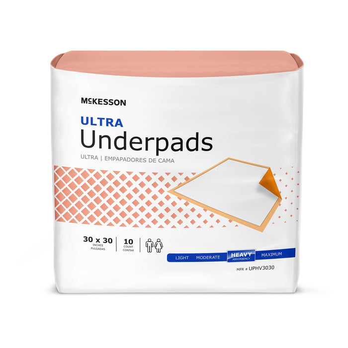 McKesson-UPHV3030 Underpad Ultra 30 X 30 Inch Disposable Fluff / Polymer Heavy Absorbency