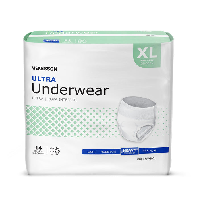 McKesson-UWBXL Unisex Adult Absorbent Underwear Ultra Pull On with Tear Away Seams X-Large Disposable Heavy Absorbency