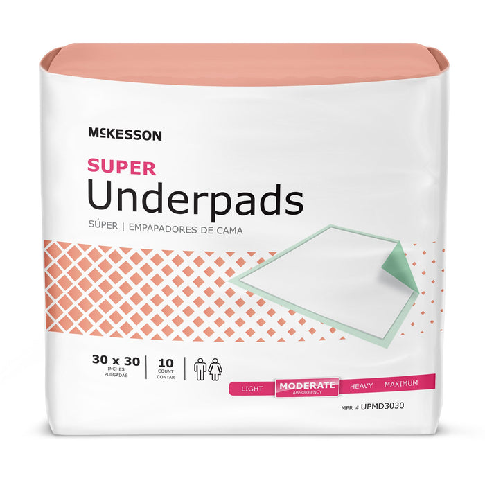 McKesson-UPMD3030 Underpad Super 30 X 30 Inch Disposable Fluff / Polymer Moderate Absorbency