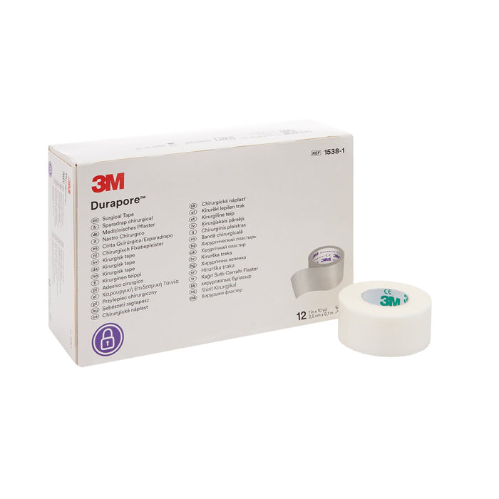 3M-1538-1 Medical Tape 3M Durapore High Adhesion Silk-Like Cloth 1 Inch X 10 Yard White NonSterile
