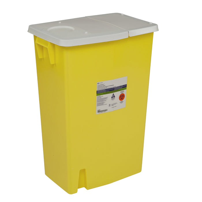 Cardinal-8989 Chemotherapy Waste Container SharpSafety 26 H X 18-1/4 W X 12-3/4 D Inch 18 Gallon Yellow Base / White Lid Horizontal Entry