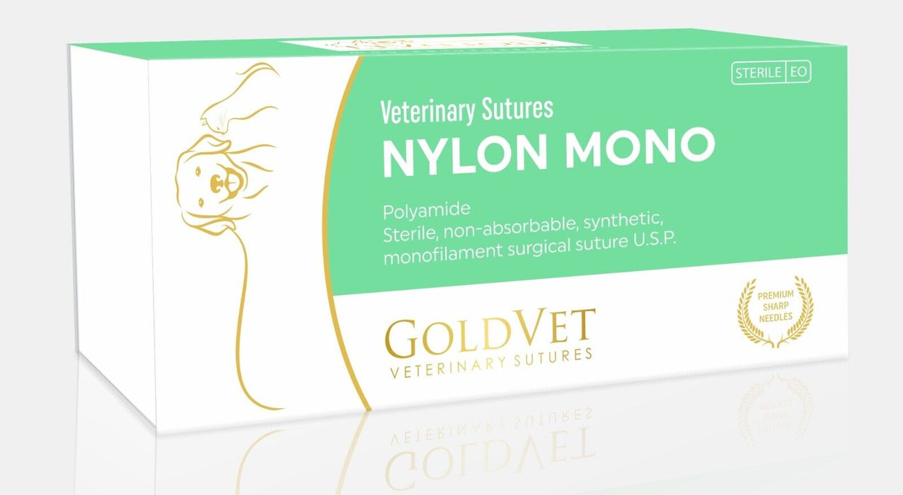 GoldVet Nylon Veterinary Suture 3/0, 35"; 3/8 Circle, 24mm Reverse Cutting, 12/box