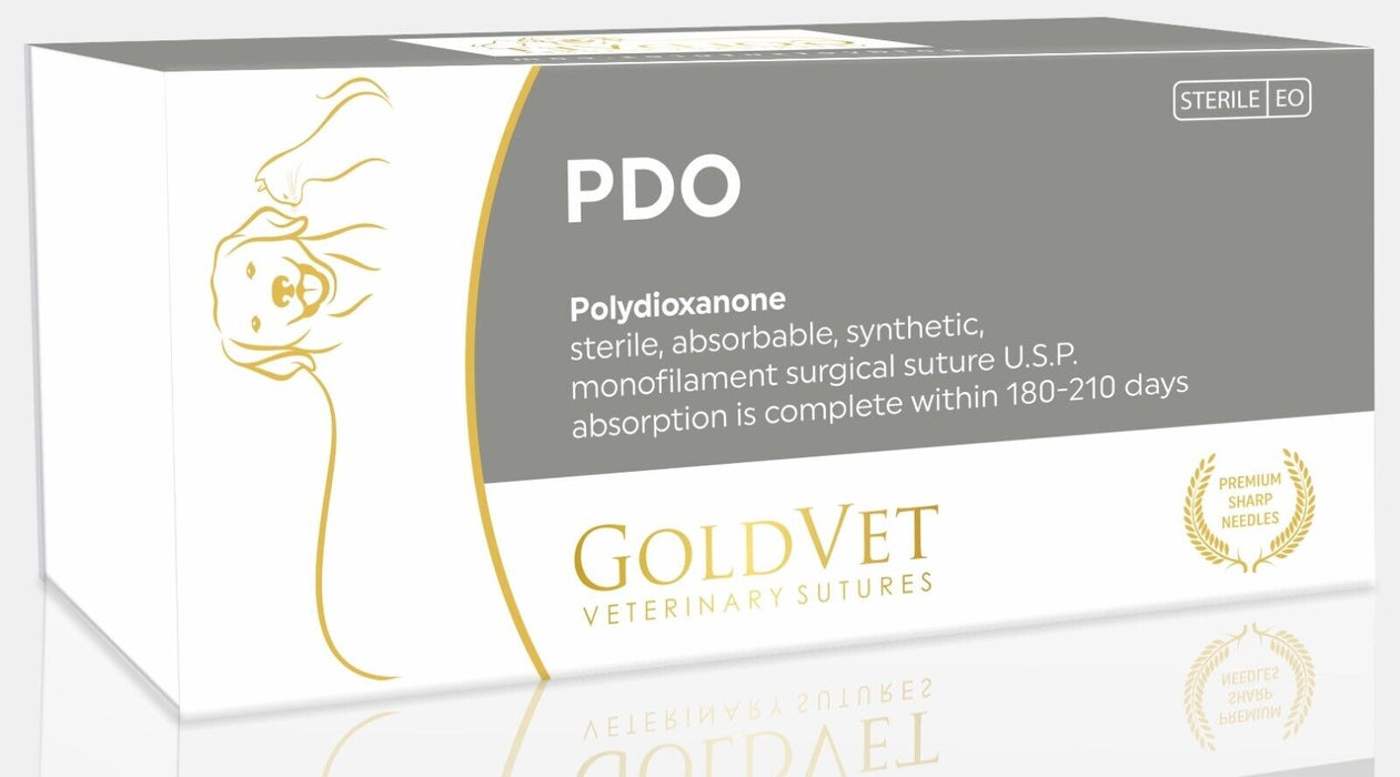 GoldVet PDO Veterinary Suture 4/0, 35"; 3/8 Circle, 19mm Reverse Cutting, 12/box, PDS II Comparable