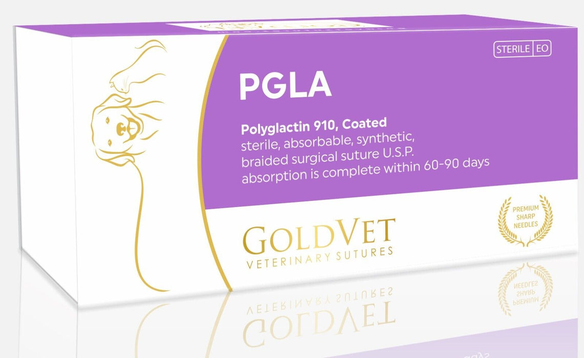 GoldVet Polyglactin Veterinary Suture 4/0, 35"; 3/8 Circle, 24mm Reverse Cutting, 12/box, Vicryl Comparable