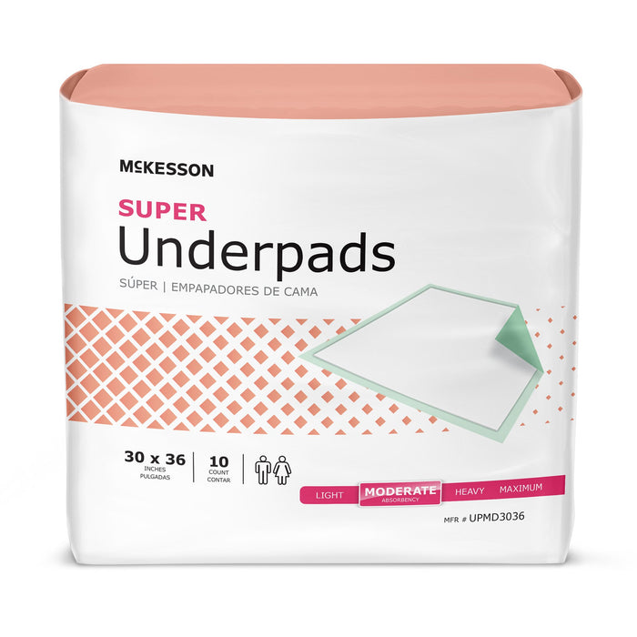 McKesson-UPMD3036 Underpad Super 30 X 36 Inch Disposable Fluff / Polymer Moderate Absorbency