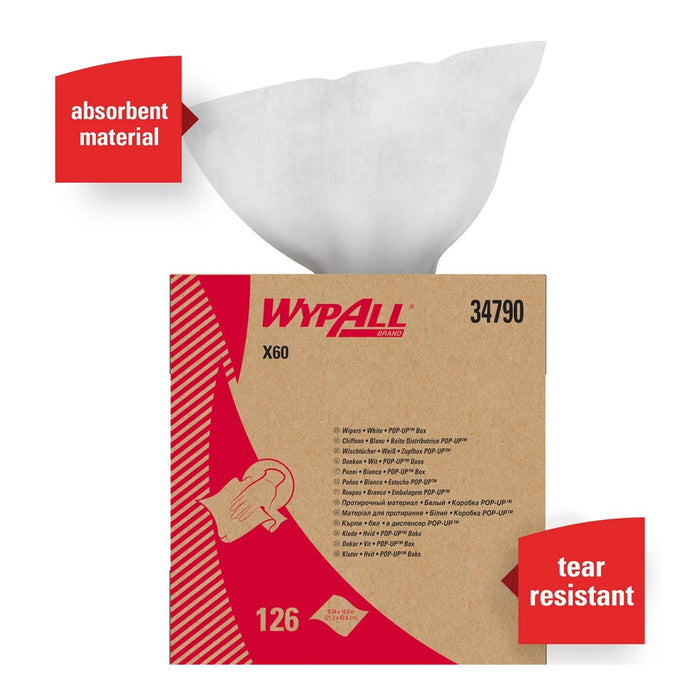 Kimberly Clark-34790 Task Wipe WypAll X60 Light Duty White NonSterile Cellulose / Polypropylene 9-1/10 X 16-4/5 Inch Reusable