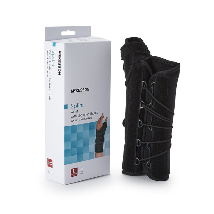 McKesson-155-81-87480 Wrist Brace with Thumb Spica Right Hand Black One Size Fits Most