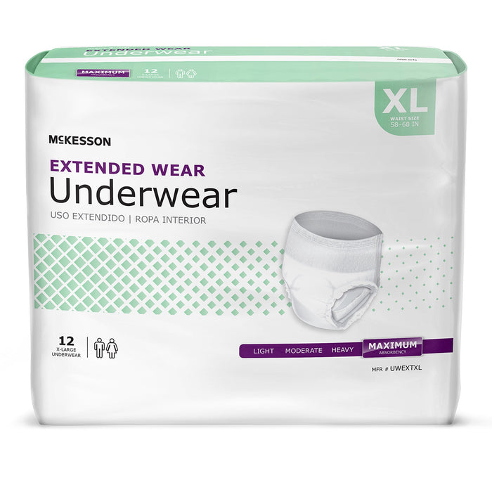 McKesson-UWEXTXL Unisex Adult Absorbent Underwear Pull On with Tear Away Seams X-Large Disposable Heavy Absorbency