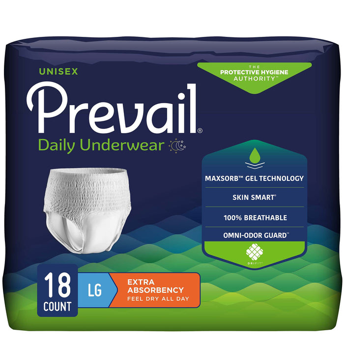First Quality-PV-513 Unisex Adult Absorbent Underwear Prevail Daily Underwear Pull On with Tear Away Seams Large Disposable Moderate Absorbency