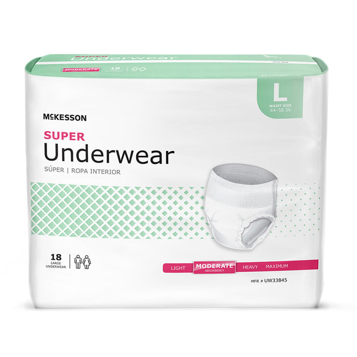 McKesson-UW33845 Unisex Adult Absorbent Underwear Pull On with Tear Away Seams Large Disposable Moderate Absorbency