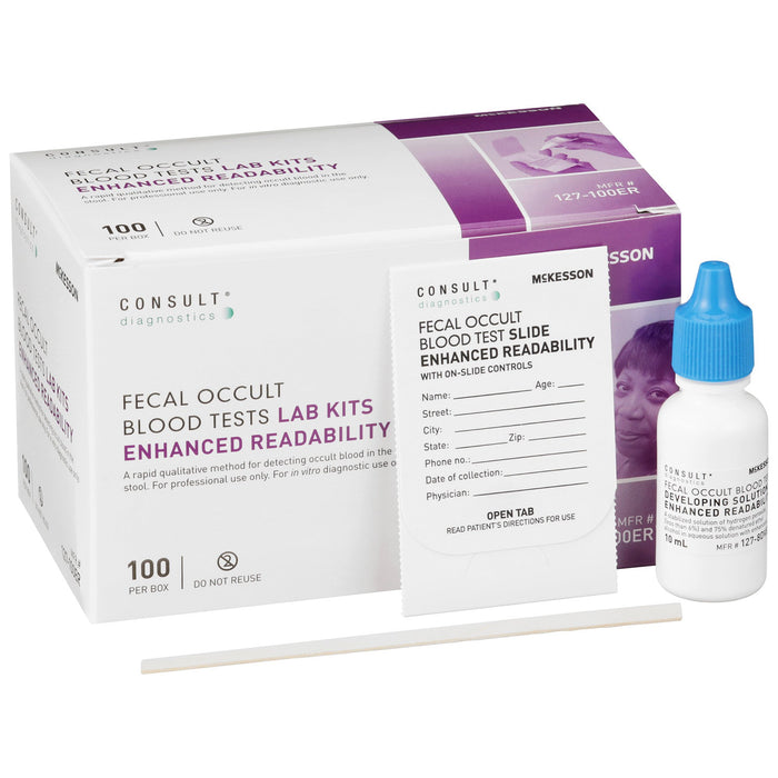 McKesson-127-100ER Rapid Test Kit Consult Colorectal Cancer Screening Fecal Occult Blood Test (FOBT) Stool Sample 100 Tests CLIA Waived
