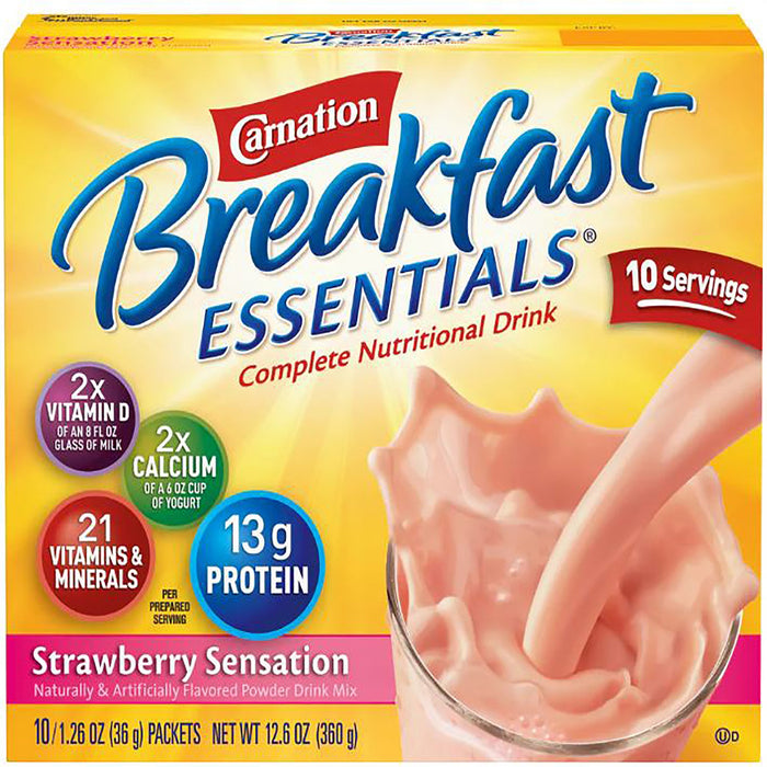 Nestle Healthcare Nutrition-00050000486502 Oral Supplement Carnation Breakfast Essentials Strawberry Sensation Flavor Powder 1.26 oz. Individual Packet