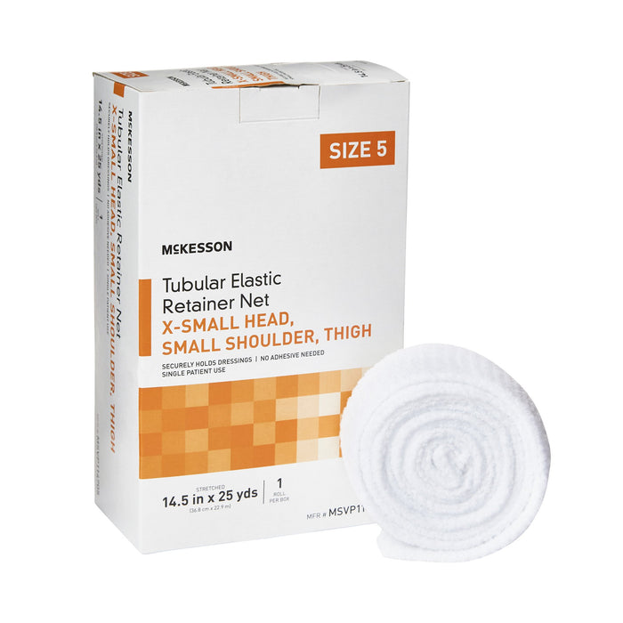 McKesson-MSVP114705 Elastic Net Retainer Dressing Tubular Elastic 14-1/2 Inch X 25 Yard Size 5 White X-Small Head / Small Shoulder / Thigh NonSterile