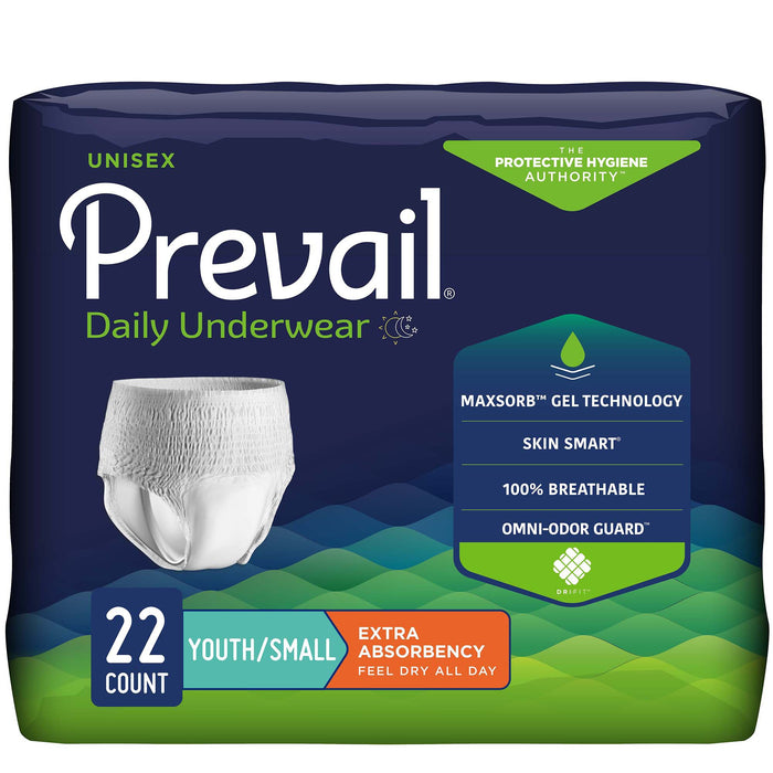 First Quality-PV-511 Unisex Youth Absorbent Underwear Prevail Daily Underwear Pull On with Tear Away Seams Small Disposable Moderate Absorbency